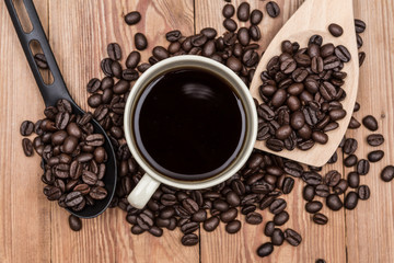 Coffee on wooden table