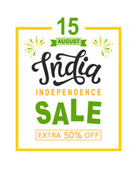 India independence day sale bright poster with hand written calligraphy