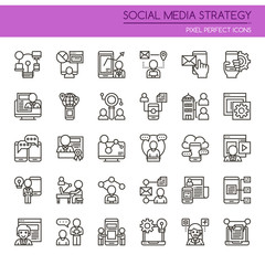 Social Media Strategy Elements , Thin Line and Pixel Perfect Icons.