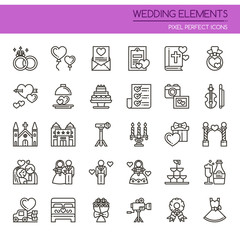 Wedding Elements , Thin Line and Pixel Perfect Icons.