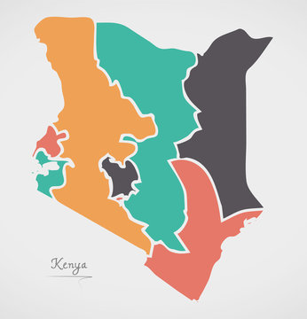 Kenya Map with states and modern round shapes
