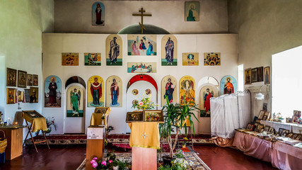 Interior of the the Church of the Transfiguration inside medieval fortress of XIII century. Koporye, Leningradskaya Oblast, Russia