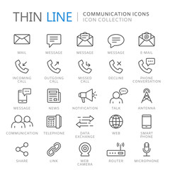Collection of communication thin line icons
