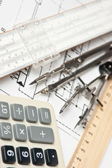 engineering tools on technical drawing