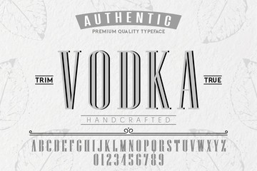 Font.Alphabet.Script.Typeface.Label.Vodka typeface.For labels and different type designs - obrazy, fototapety, plakaty
