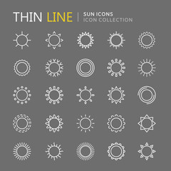 Collection of sun thin line icons