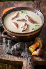 Yummy mushroom soup with mushrooms and parsley