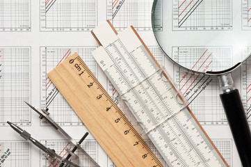 engineering tools on technical drawing