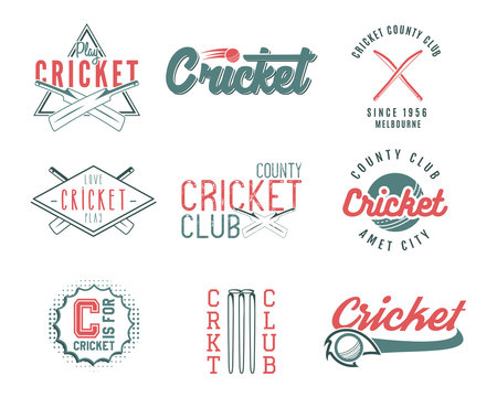 Set of retro cricket sports template logo designs. Use as icons, badges, label, emblems or print. illustration sport championship. Isolated on white background