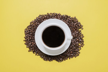 Coffee on Yellow and Coffee Beans