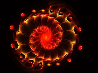 Fiery fractal flower, digital artwork for creative graphic design