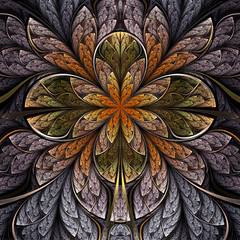 Forest themed fractal flower, digital artwork for creative graphic design