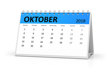 german language table calendar 2018 october