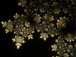 Glossy gold and black fractal shape, digital artwork for creative graphic design