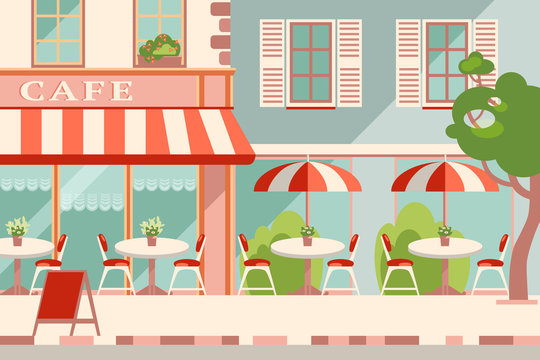 Modern flat vector horizontal illustration. Outdoor cafe in the 