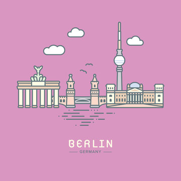 Berlin City landmarks flat vector illustration