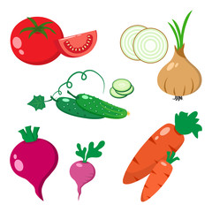 Colorful set of vegetables, flat design, vector illustration