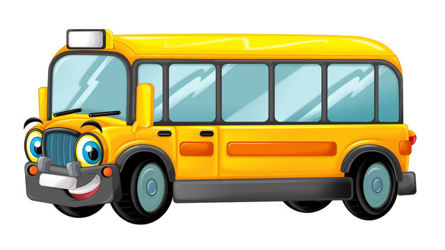 Cartoon happy and funny cartoon bus looking and smiling - illustration for children