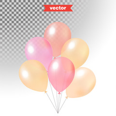 Pastel colored shine transparent air balloons, realistic 3d vector illustration