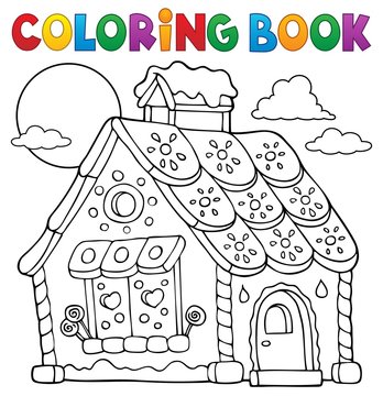 Coloring book gingerbread house theme 1