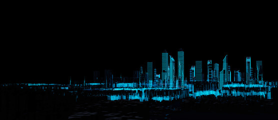 Obraz na płótnie Canvas Cityscape futuristic 3d city neon light