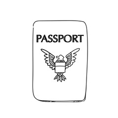 America passport illustration on a white background.Black and white color line art