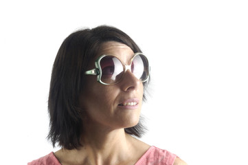 woman with sunglasses on white