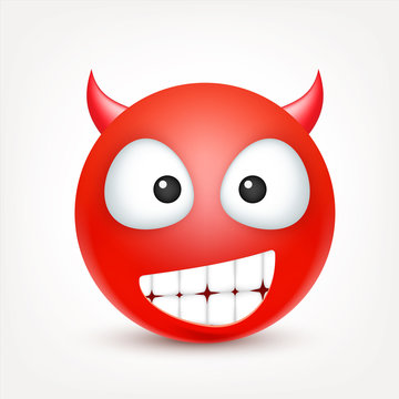 Smiley,emoticon. Red face with emotions. Facial expression. 3d realistic emoji. Sad,happy,angry faces.Funny cartoon character.Mood. Web icon. Vector illustration.