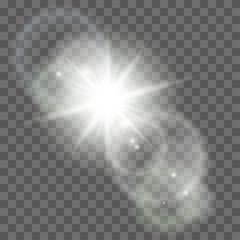Sun with lens flare on plaid background