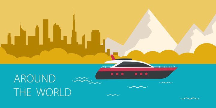 Travel around the world. Cruise ship. Travel Banner.