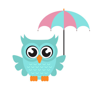 cartoon owl with umbrella