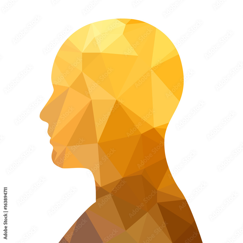 Wall mural geometric abstract triangulated gold orange and yellow person face profile vector illustration.