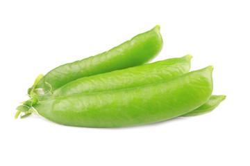 Fresh green peas pods on white background