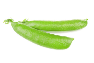 Fresh green peas pods on white background