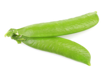 Fresh green peas pods on white background