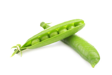 Fresh green peas on white background