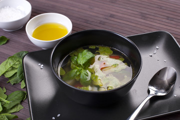 Tuscan vegetable soup with basil pesto