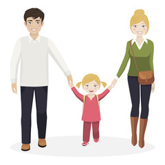 Girl with her parents walking to school