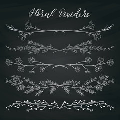 Chalk Drawing Dividers with Branches, Plants and Flowers