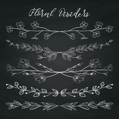 Chalk Drawing Dividers with Branches, Plants and Flowers