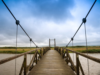 Kong Hans suspension  bridge in Skjern meadows, Denmark