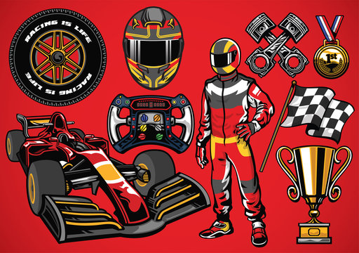 Set of high detailed formula racing car element