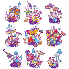 Groups of decorative mushrooms