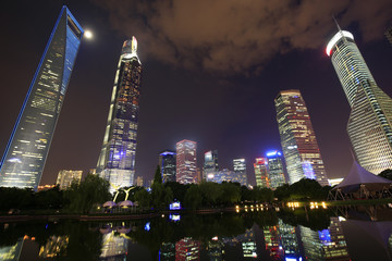 Fototapeta premium Night at lujiazui financial center in Shanghai, China