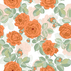 Red roses. Seamless pattern. Vector background.
