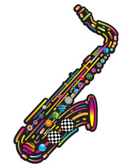 Jazzy colorful music background with an abstract sax  