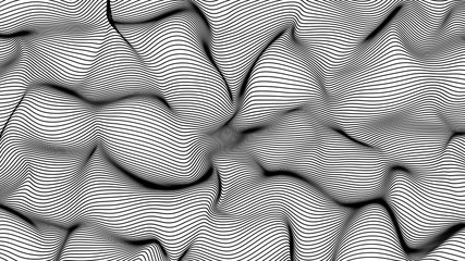 black abstract waves on white background - shape made of lines