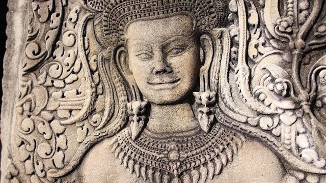 Apsara Wall Low Relief In Angkor Wat Temple. Siem Reap, Cambodia