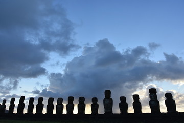Moai statues at Ahu Tongariki, on Easter Island (Rapa Nui)