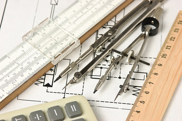 engineering tools on technical drawing